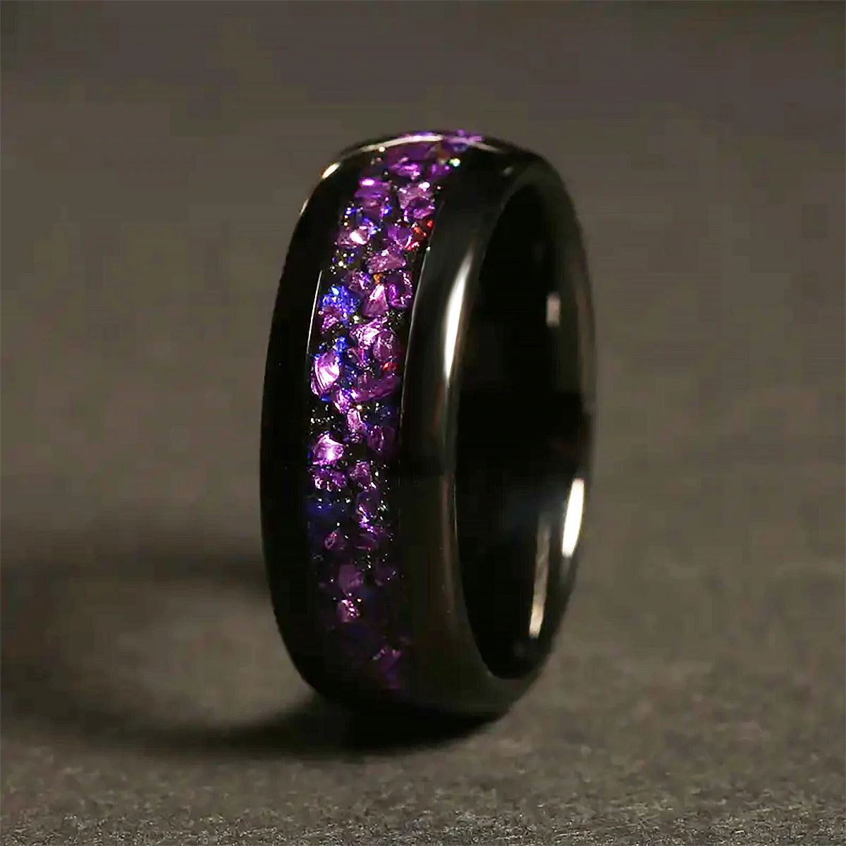 Anel de carboneto de tungstênio para homem anillos bague homme pareja de compromiso moda jóias banda de casamento anéis de noivado de ametista