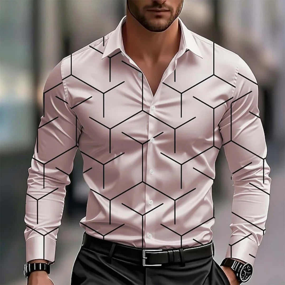 Nova camisa masculina de manga comprida com gola xadrez, adequada para escritório e roupas casuais na primavera, outono e todas as estações. Grande