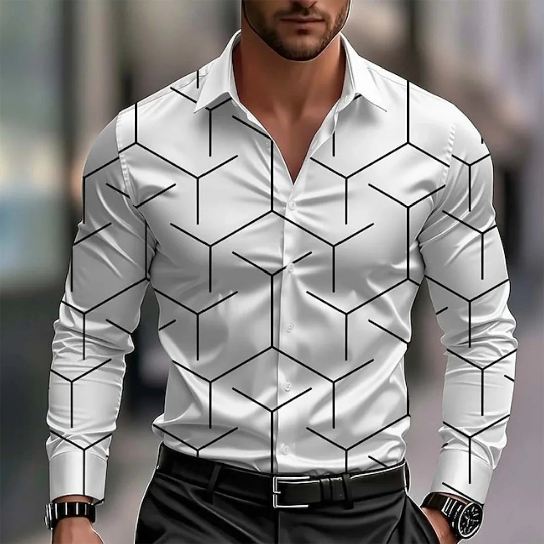 Nova camisa masculina de manga comprida com gola xadrez, adequada para escritório e roupas casuais na primavera, outono e todas as estações. Grande