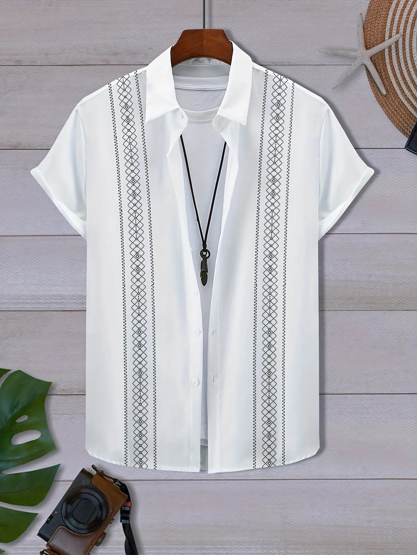 A nova camisa masculina de manga curta para o verão de 2025 é leve, respirável, casual e impressa com patinação 3D