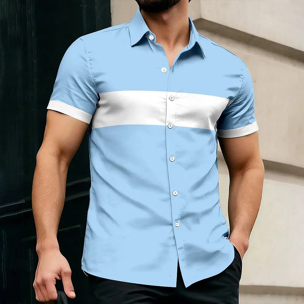2026 camisa masculina geométrica cor bloco botão acima camisa casual manga curta moda casual férias diárias verão