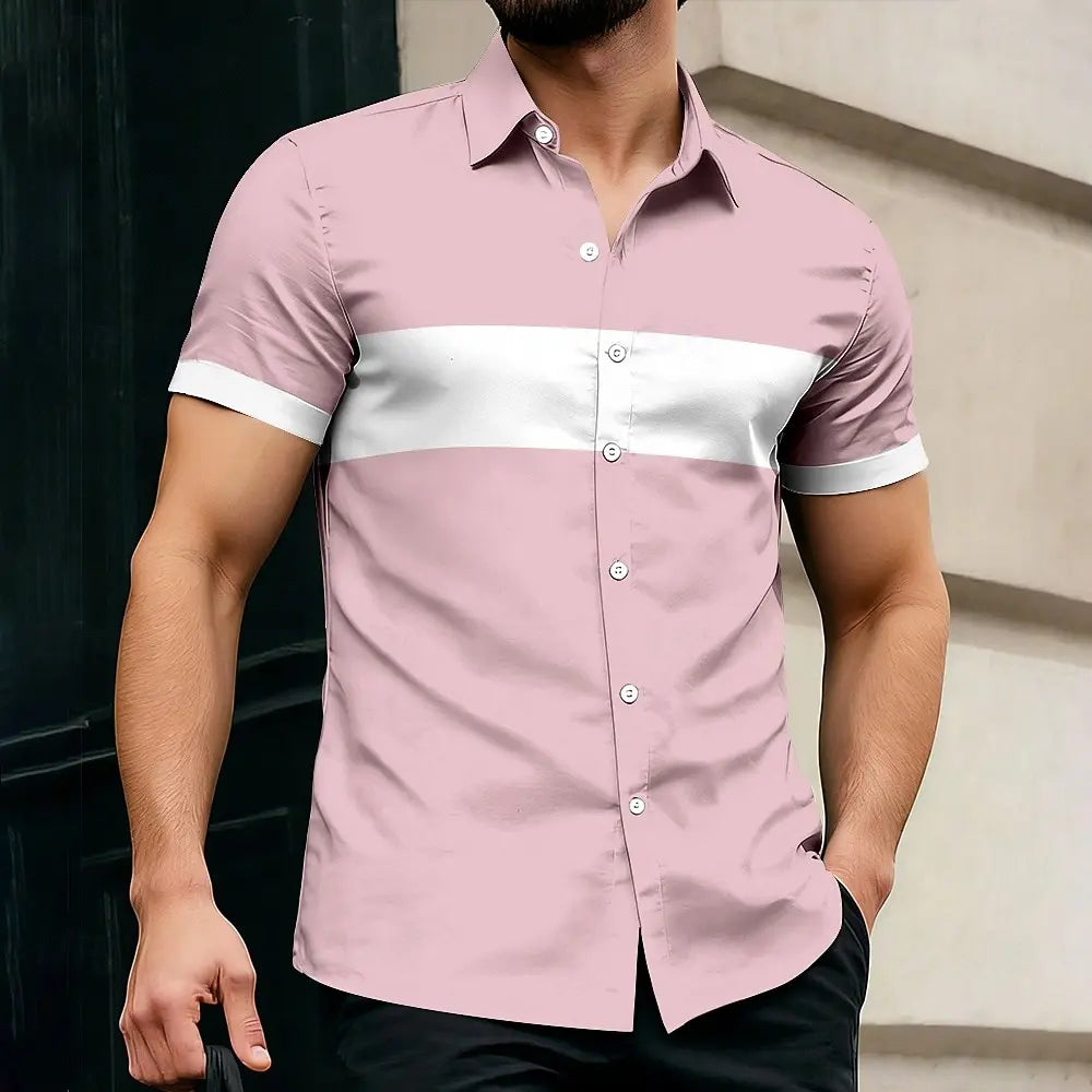 2026 camisa masculina geométrica cor bloco botão acima camisa casual manga curta moda casual férias diárias verão
