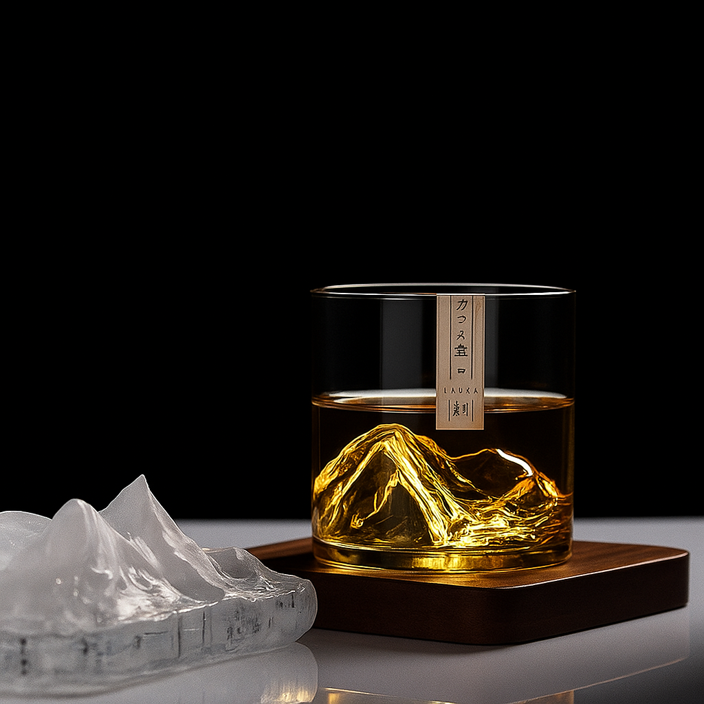 Copo de Uísque com Design de Montanha 3D - Luxo e Arte