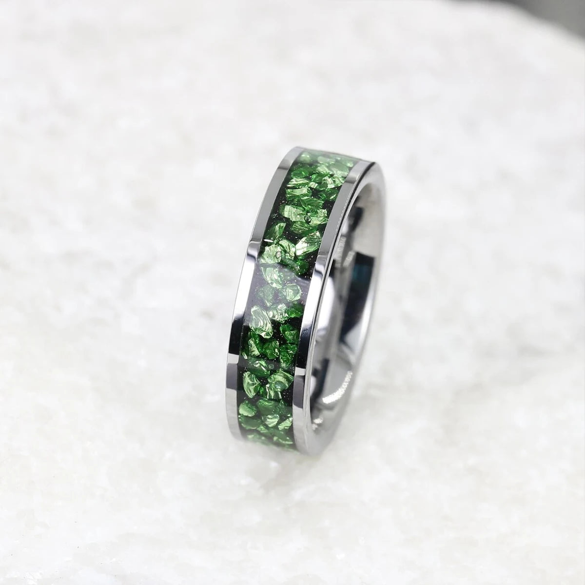Anel de tungstênio de cristal verde 6mm para homem anillos bague homme pareja de compromiso joias da moda alianças de casamento anéis de noivado