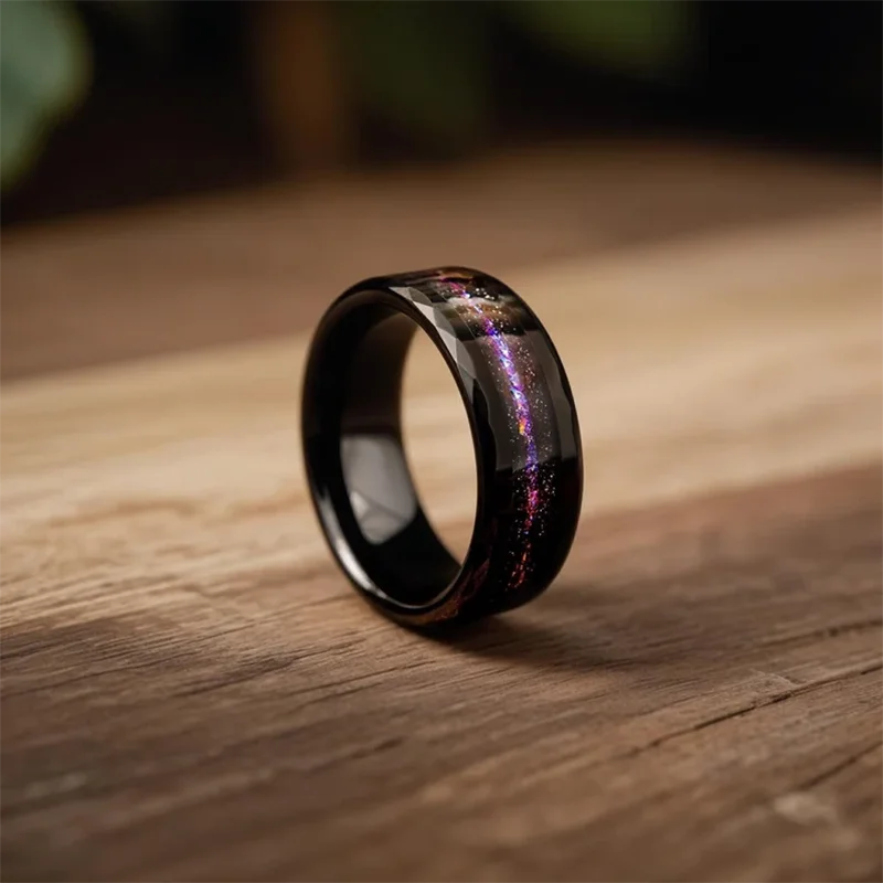 Anel de carboneto de tungstênio preto para homem anillo bague homme pareja de compromiso moda jóias banda de casamento galáxia anéis de noivado