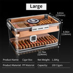 Humidor de charutos caixa de madeira de cedro selado transparente dupla camada hidratante higrômetro multifuncional caso grande capacidade 100 peças