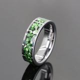 Anel de tungstênio de cristal verde 6mm para homem anillos bague homme pareja de compromiso joias da moda alianças de casamento anéis de noivado