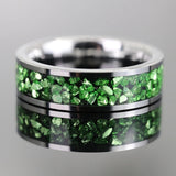 Anel de tungstênio de cristal verde 6mm para homem anillos bague homme pareja de compromiso joias da moda alianças de casamento anéis de noivado