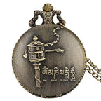 Relógio de bolso de quartzo com cabeça de Buda, aroma tibetano, templo budista, corrente religiosa, colar vintage, presente para homens e mulheres