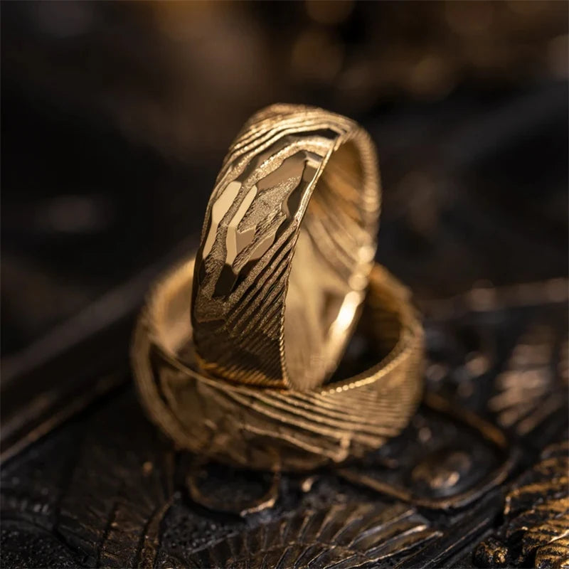 Anel de damasco dourado para homem anillos bague homme pareja de compromiso moda jóias aliança de casamento anéis de noivado de alta qualidade