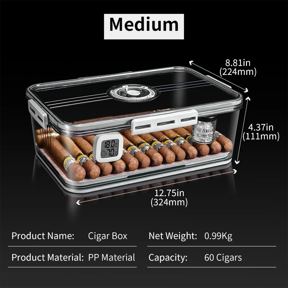 Humidor de charutos caixa de madeira de cedro selado transparente dupla camada hidratante higrômetro multifuncional caso grande capacidade 100 peças