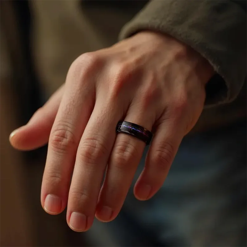 Anel de carboneto de tungstênio preto para homem anillo bague homme pareja de compromiso moda jóias banda de casamento galáxia anéis de noivado