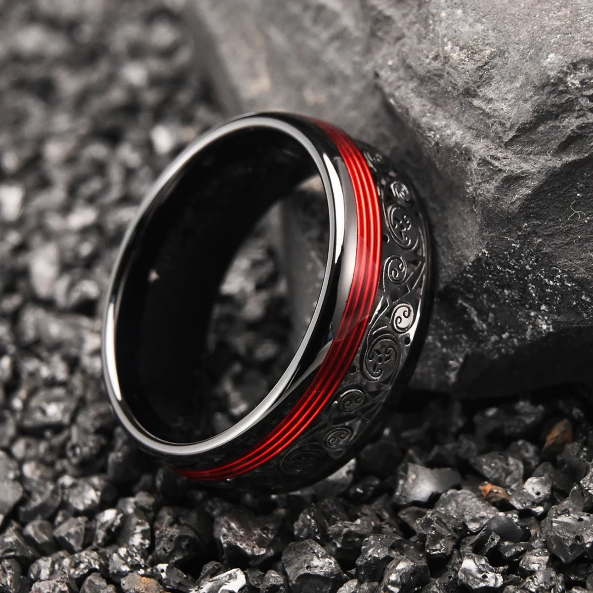 Anel de carboneto de tungstênio preto 8mm para homem anillos bague homme pareja de compromiso joias da moda alianças de casamento anéis de noivado