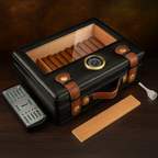 Caixa Umidificadora de Luxo com Tampo de Vidro e Higrômetro