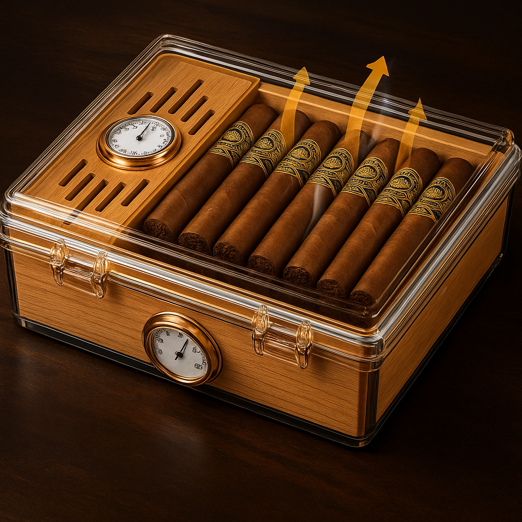 Umidificador de Charutos em Acrílico com Cedro e Higrômetro