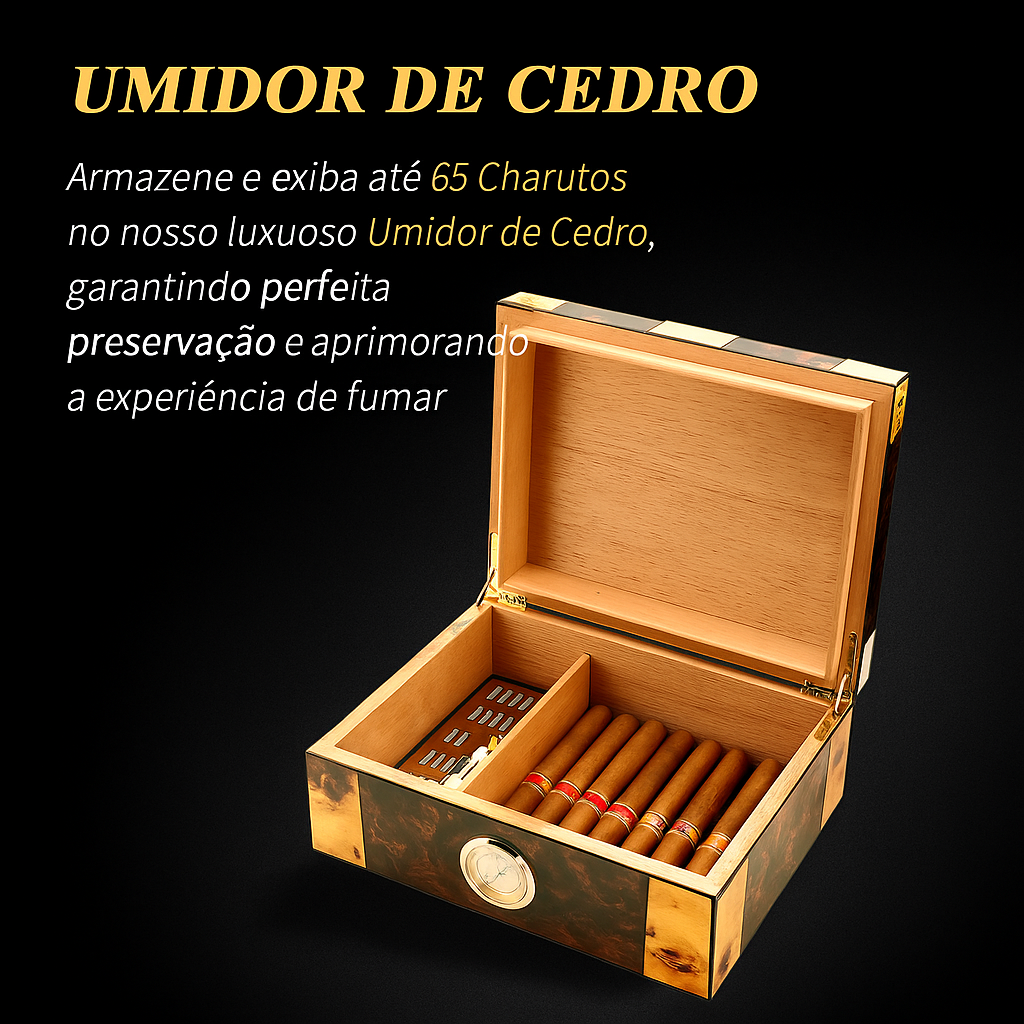 Umidificador de Charutos de Madeira de Cedro Luxuoso
