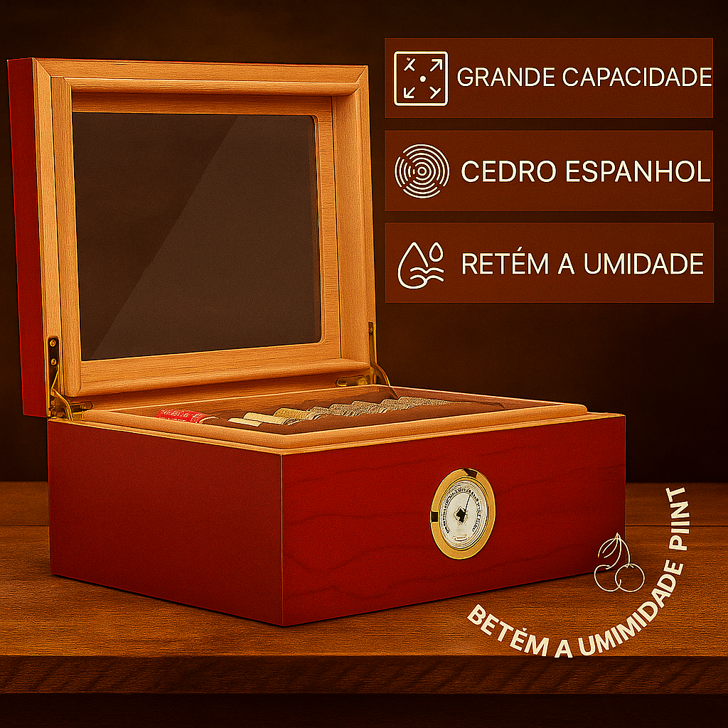 Caixa Umidificadora de Cedro com Higrômetro – Presente Ideal
