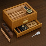 Caixa de Madeira com Umidificador Digital e Gaveta de Acessórios