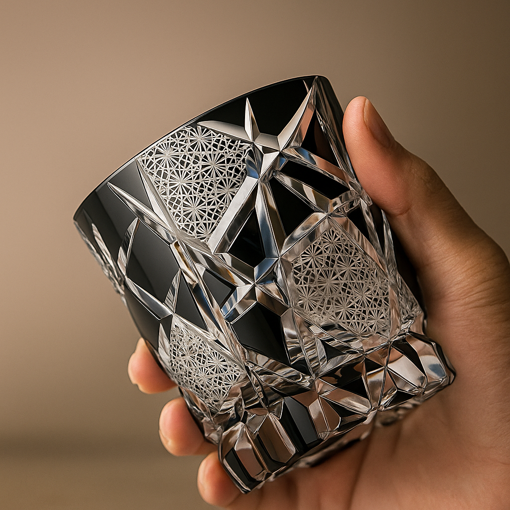 Copo de Cristal Edo Kiriko Relâmpago Preto