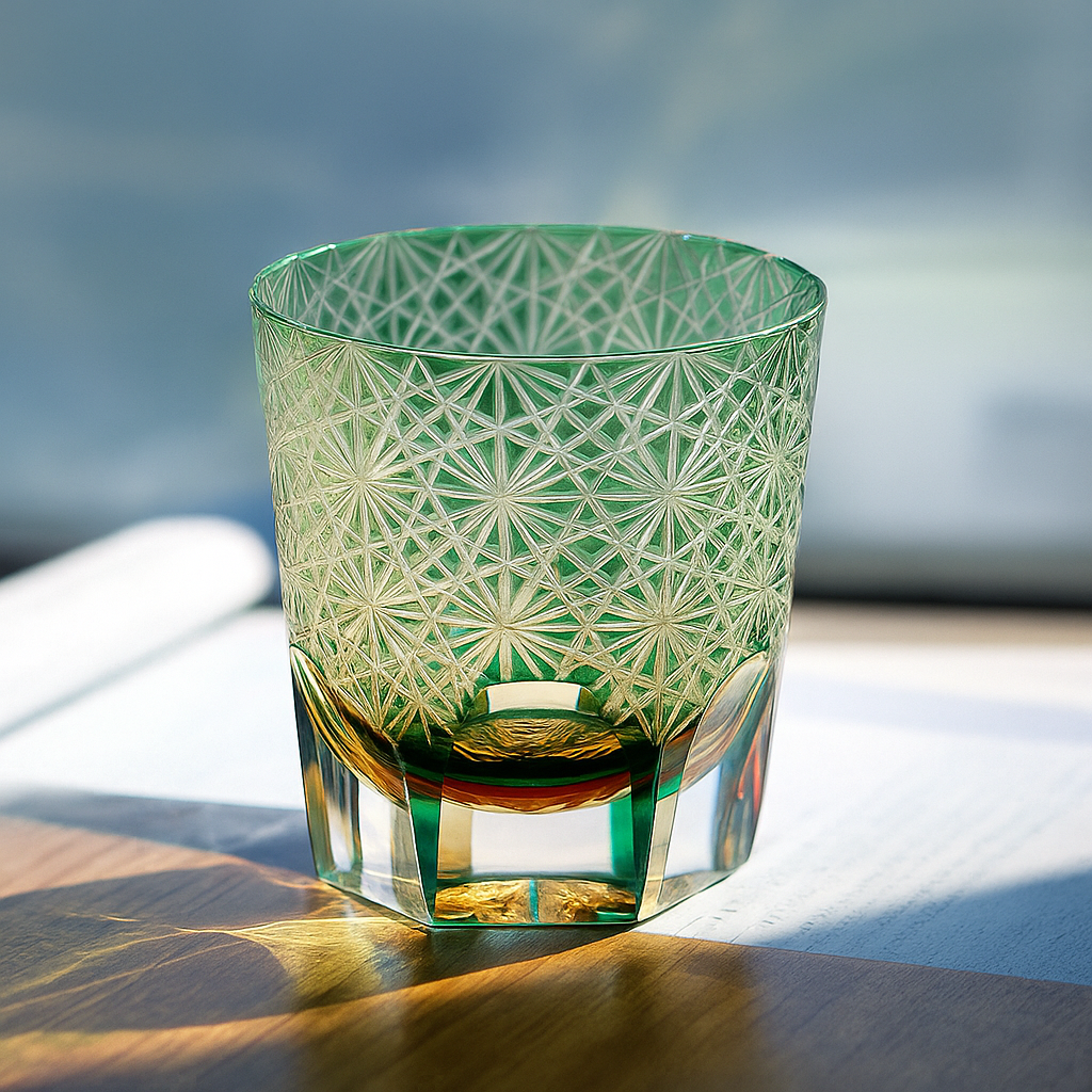 Copo de Cristal Edo Kiriko com Padrão de Crisantemo