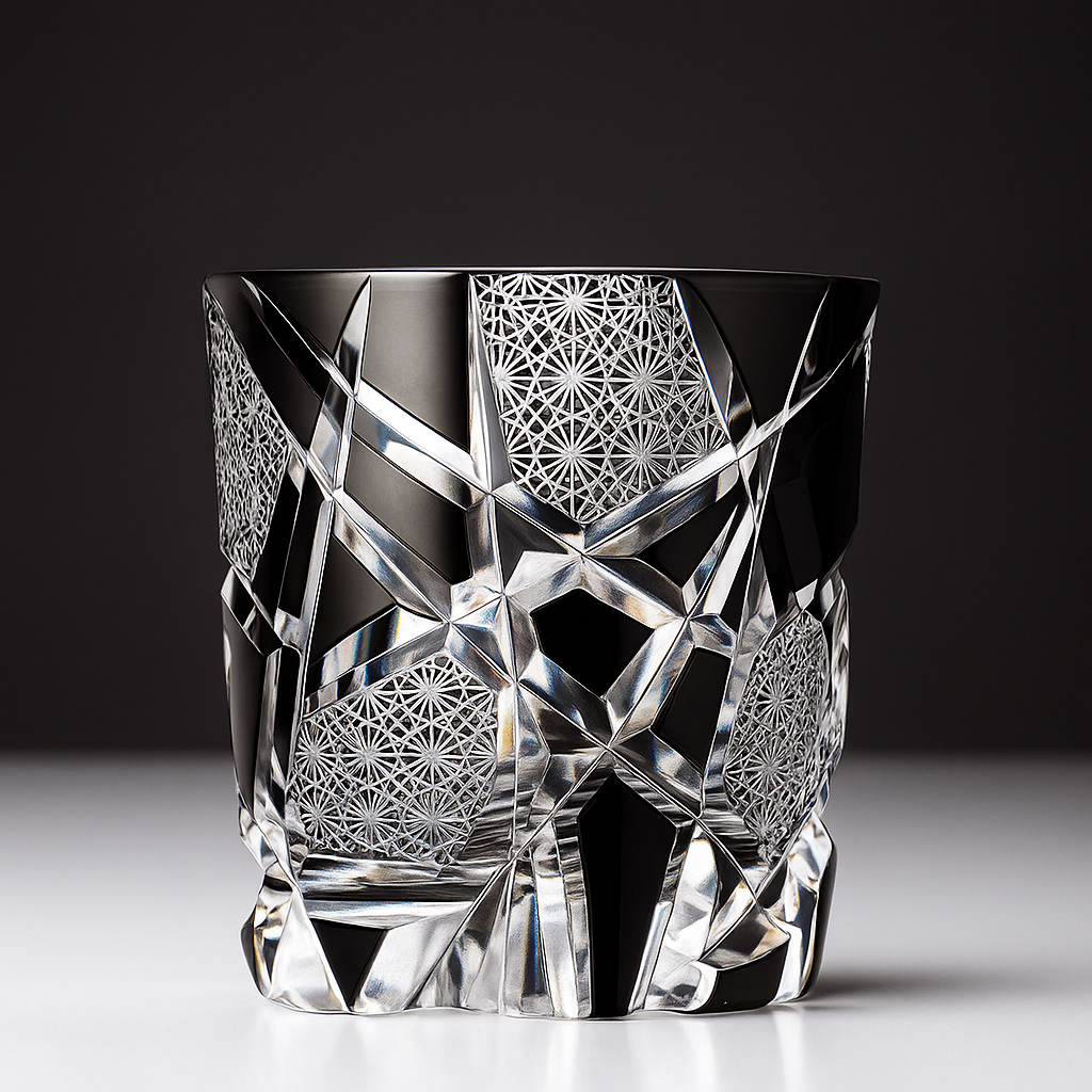 Copo de Cristal Edo Kiriko Relâmpago Preto