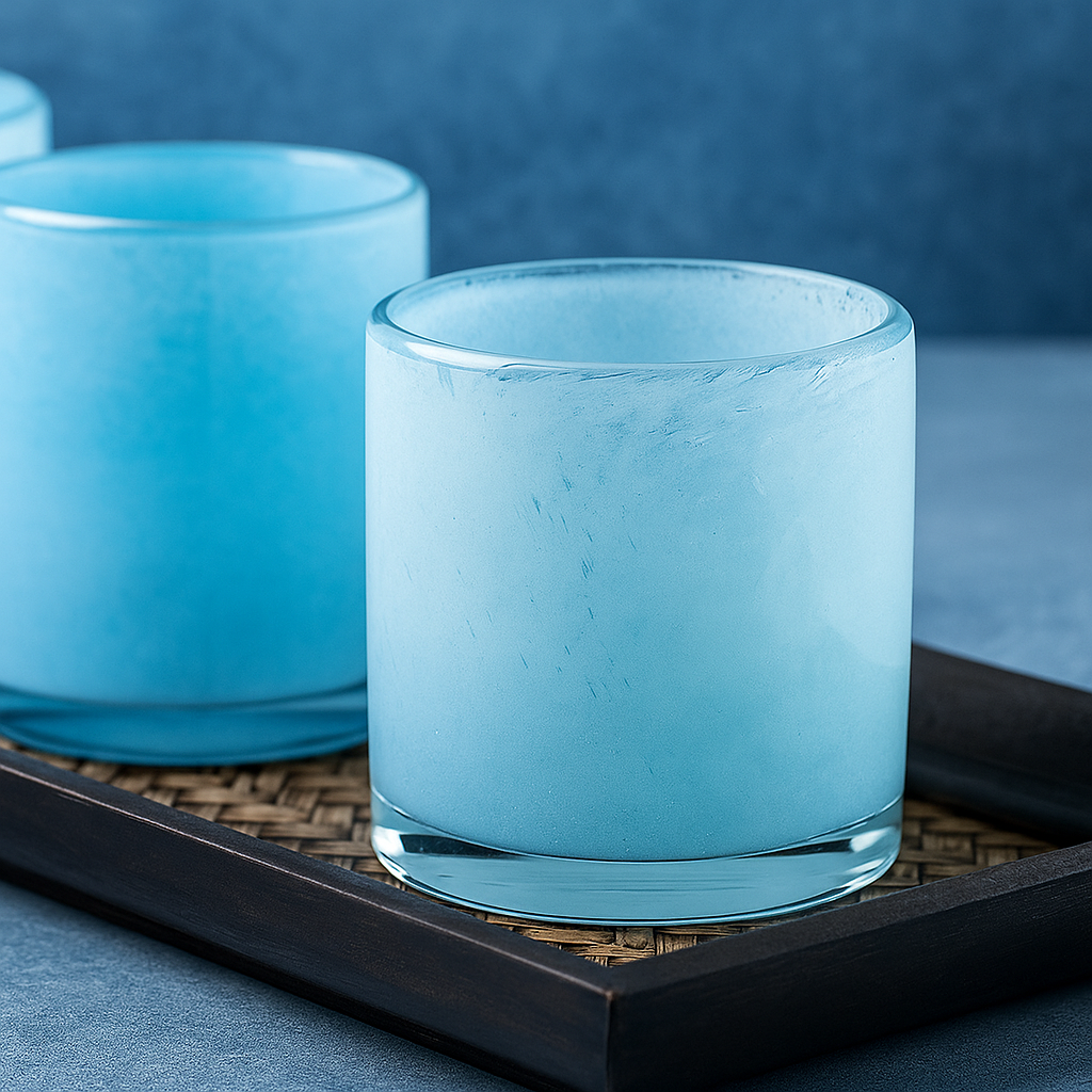 Copo de Cristal Azul Céu com Caixa de Presente de Madeira