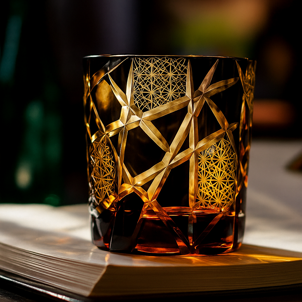 Copo de Cristal Japonês Edo Kiriko com Design Relâmpago