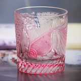 Copo de Cristal Rosa Edo Kiriko com Peixinho Dourado