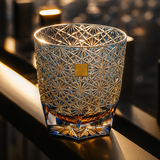 Copo de Vidro Borosilicato Azul com Corte Floral