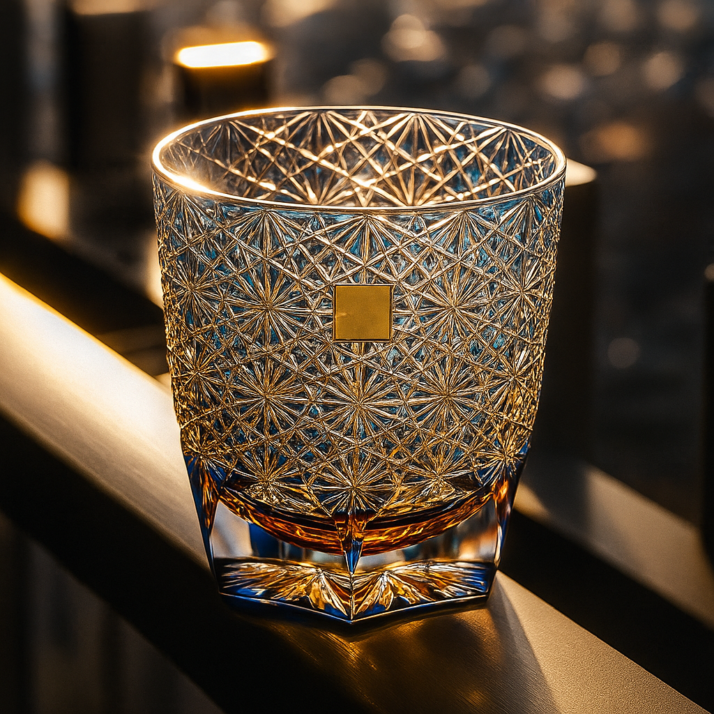 Copo de Vidro Borosilicato Azul com Corte Floral