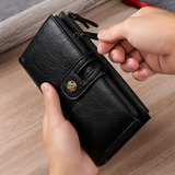 Carteira Masculina Longa de Couro PU com Zíper Duplo