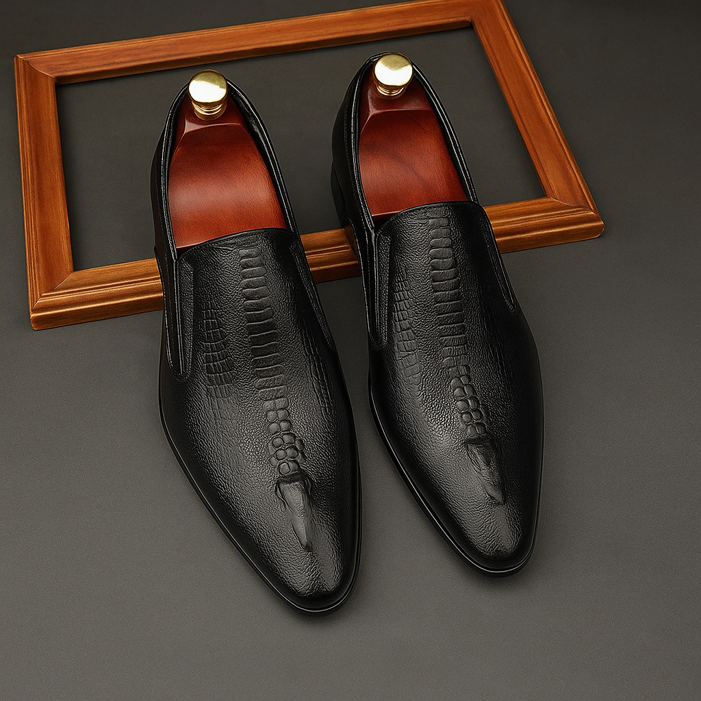 Sapato Oxford Masculino de Couro Genuíno com Padrão Crocodilo