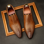 Sapato Oxford Masculino de Couro Genuíno com Padrão Crocodilo