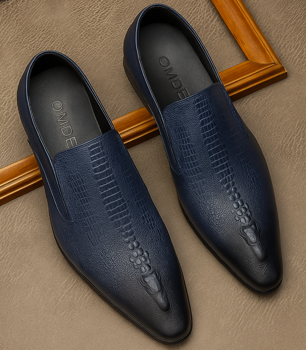 Sapato Oxford Masculino de Couro Genuíno com Padrão Crocodilo