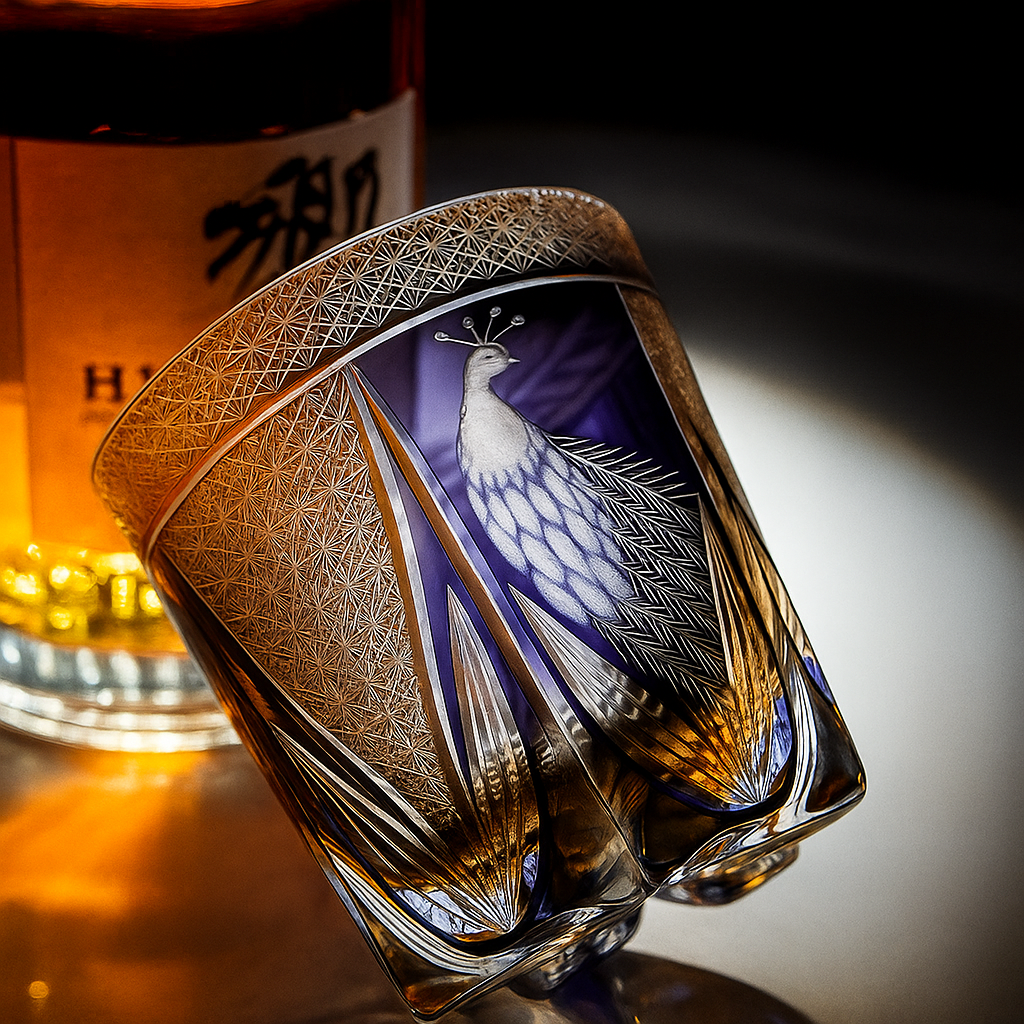 Copo de Cristal Kiriko Pavão Roxo - Elegância Artesanal