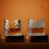 Copo Rotativo de Vidro para Uísque com Coaster de Bambu