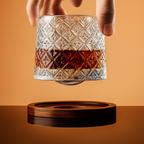 Copo Rotativo de Vidro para Uísque com Coaster de Bambu