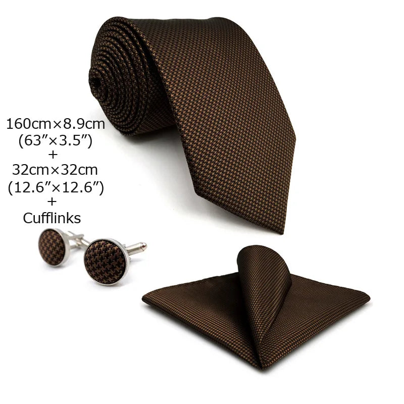 U27 marrom houndstooth gravata conjunto artesanal casamento moda extra longo tamanho clássico laços para homem lenço