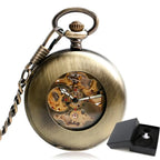 Auto vento relógio de bolso cobre moda bronze pingente suave retro esqueleto unisex automático mecânico elegante presente ação de graças
