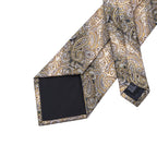 Gravata amarela marrom Paisley para homens, clipe de seda masculino, gravata de luxo, conjunto de abotoaduras, presente de casamento formal