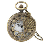 Vintage antigo cobre steampunk bronze oco engrenagem relógio de bolso de quartzo colar pingente corrente relógio masculino feminino com acessório