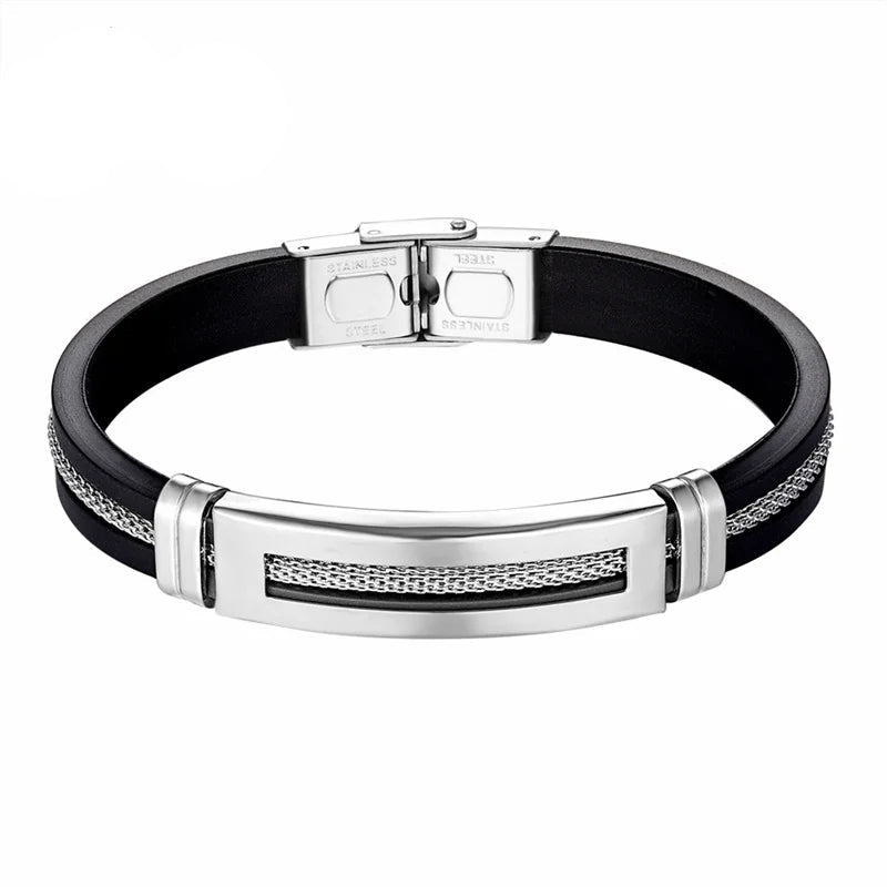 puseira masculina de ouro Pulseiras de aço inoxidável manguito para homens mulher pulseira de borracha preta com corrente 17 19 21cm cinto ajustável homem mão jóias presentes masculino frete grátis