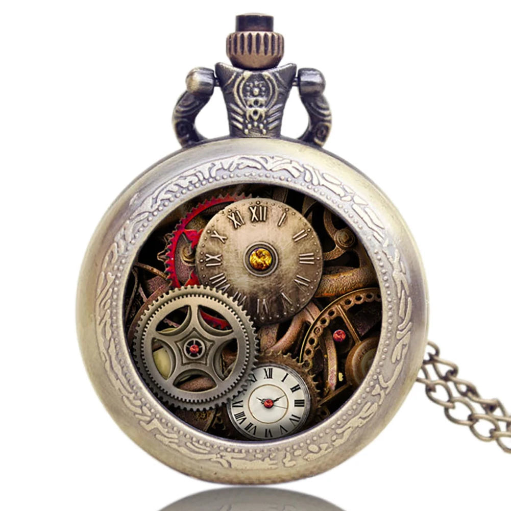 As melhores presentes steampunk roda engrenagem pingente relógio de bolso hora relógio vintage quartzo analógico mostrador redondo masculino feminino colar corrente relógios