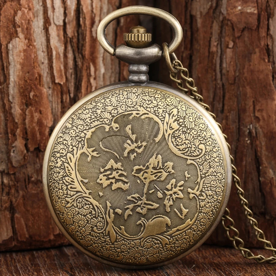 Relógio de bolso de quartzo de bronze guindaste/alce/elefante animal relógio de bolso redondo dial bolso colar pingente camisola corrente relógio de bolso para homens