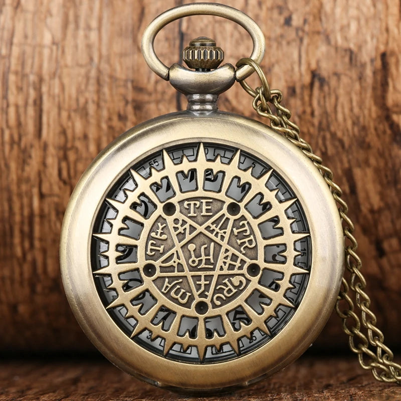 Relógio de bolso de quartzo sobrenatural para homens e mulheres pentagrama oco colar retro pingente corrente presentes de aniversário para amigos
