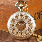 Ouro de luxo relógio de bolso mecânico oco esqueleto mão enrolamento pingente de aço inoxidável relógio de corrente de jóias para homens