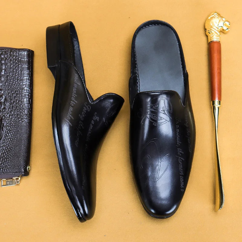 Chinelos masculinos de luxo italiano mocassins de couro genuíno mocassins casuais antiderrapantes sapatos masculinos moda verão metade sapatos para homem