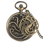 Retro Bronze Três-Headed Dragon Monster Pendant Relógio de bolso, quartzo, colar, camisola, FOB Cadeia, Relógio com Acessório, FOB