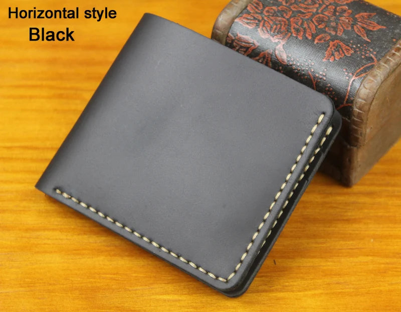 Feito à mão do vintage cavalo louco couro genuíno dos homens carteira bolsa de couro curto cartão carteira para masculino clipes de dinheiro saco de dinheiro