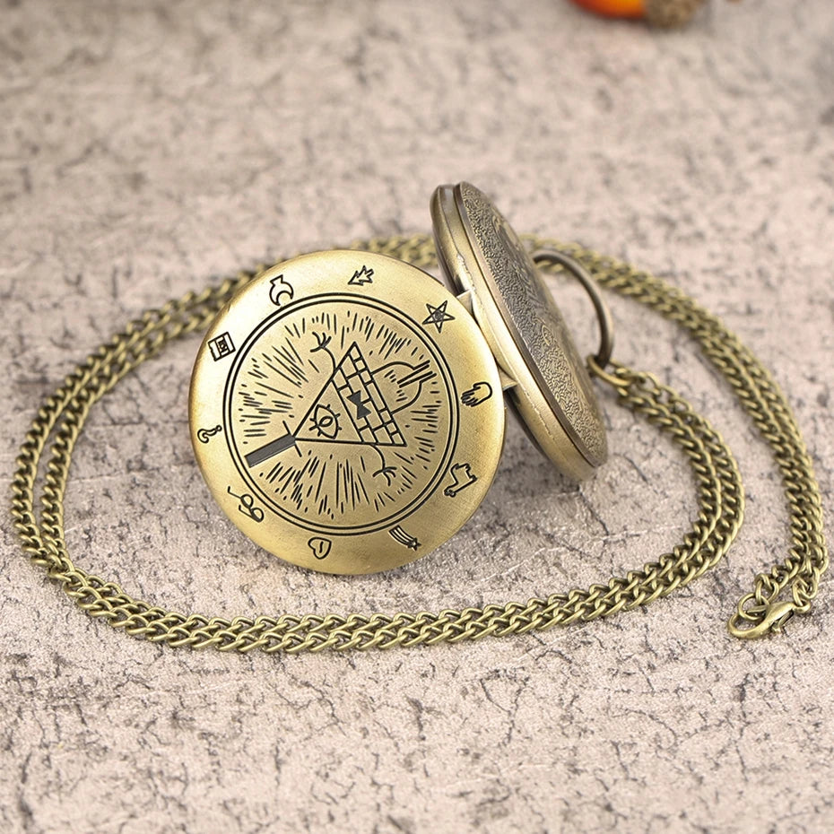 Olho da providência cidade estranha triângulo diabo relógio de bolso de quartzo gravidade bill cipher queda tempo gem colar pingente relógio presentes